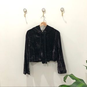 CLOTH & STONE Anthropologie velvet crop hoodie top